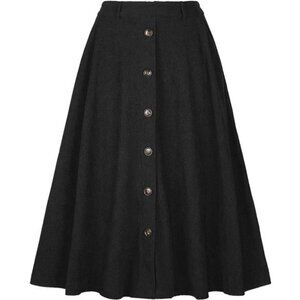 Corduroy Skirt Button Front High Waist Black